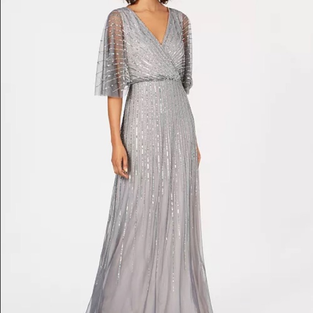 Adrianna Papell Beaded Gown With Flutter-Sleeves